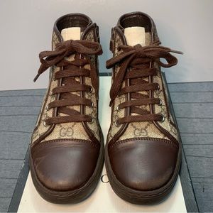 Vintage 313057 Gucci kids sz 32 California Supreme monogram GG hi top sneakers